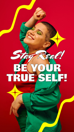 Inspiring Quote About Being Yourself With Happy Confident Woman Instagram Video Story Design Template
