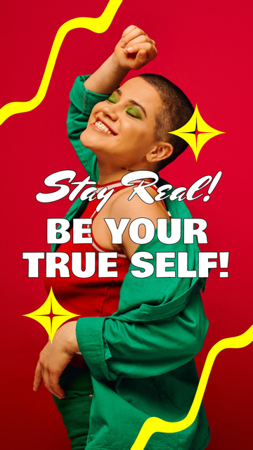Designvorlage Inspiring Quote About Being Yourself With Happy Confident Woman für Instagram Video Story