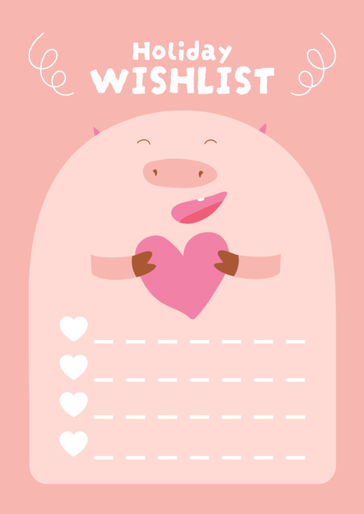 Pink Piggy Holiday Wishlist With Heart Schedule Planner Tasarım Şablonu