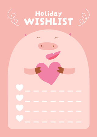 Pink Piggy Holiday Wishlist With Heart Schedule Planner Design Template
