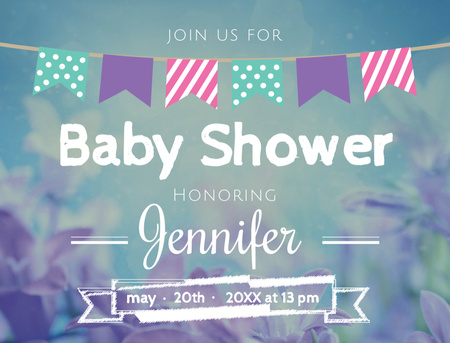 Baby Shower Invitation on Blue Flowers Postcard 4.2x5.5in – шаблон для дизайна
