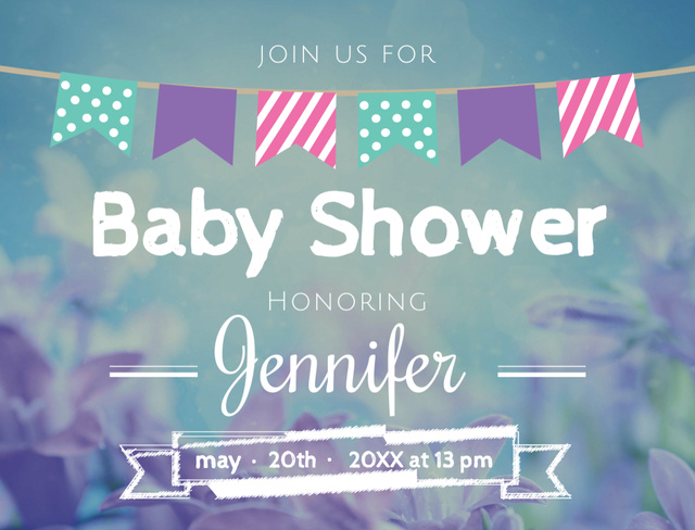 Baby Shower Invitation on Blue Flowers Postcard 4.2x5.5in Design Template