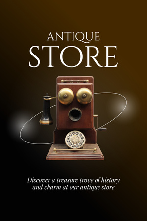 Plantilla de diseño de Promoción histórica de tiendas de antigüedades y teléfonos de madera Pinterest 