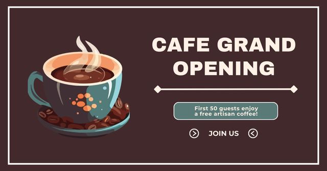 Atmospheric Cafe Grand Opening With Hot Coffee Drink Facebook AD Design Template