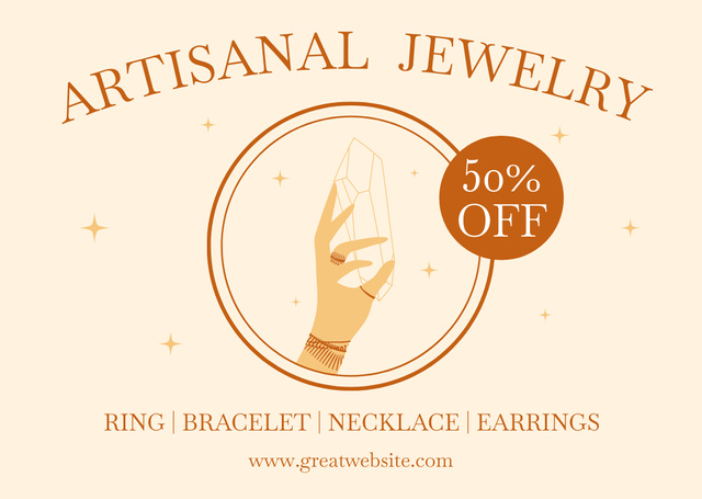 Artisanal Jewelry With Discount In Beige Card Πρότυπο σχεδίασης