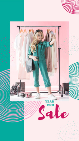 Designvorlage New Year Sale Offer with Stylish Woman für Instagram Story