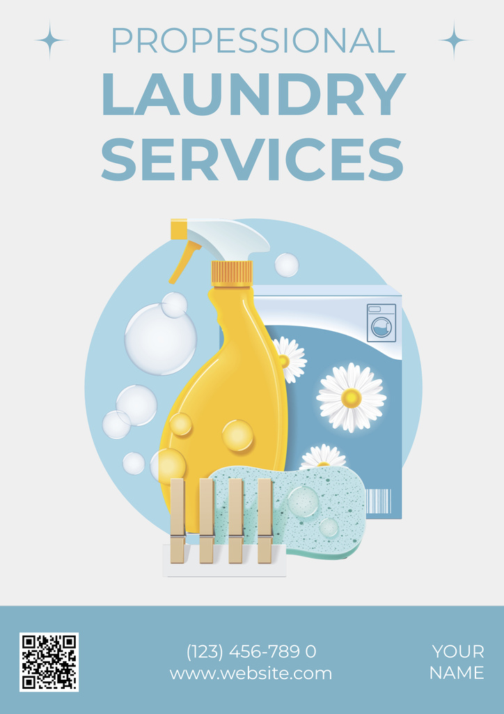 Offer of Laundry Services with Detergents Poster Tasarım Şablonu