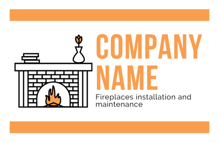 Installation of Fireplaces Orange Business Card 85x55mm Design Template