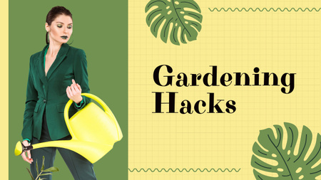 Gardening Hacks With Woman Youtube Thumbnail Design Template