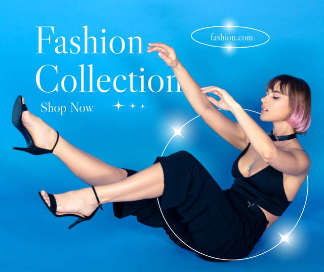 Stylish Woman in Navy Suit for Fashion Collection Ad Facebook Design Template