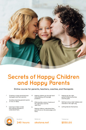 Parenthood Courses Ad with Parents and Daughter Pinterest Design Template
