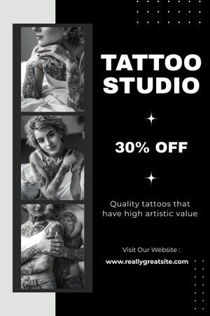 Modèle de visuel Tatouages artistiques avec offre de réduction en studio - Pinterest