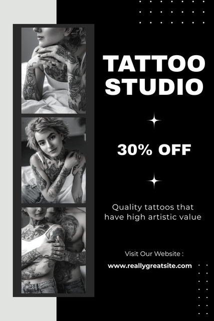 Designvorlage Artistic Tattoos With Discount Offer In Studio für Pinterest