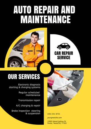 Services of Auto Repair and Maintenance Poster Design Template