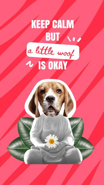 Funny Dog with Buddha's Body holding Daisy Instagram Story Design Template