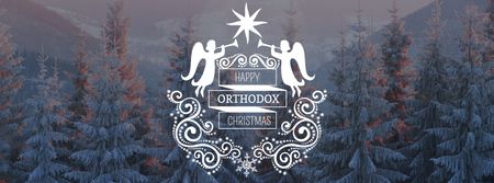 Ortodox karácsonyi üdvözlet a havas erdőben Facebook cover tervezősablon