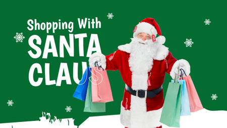 Christmas Shopping with Santa Claus Green Youtube Thumbnail Design Template