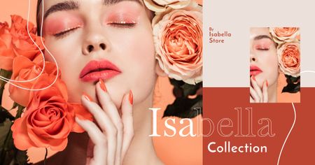 Girl with Bright Makeup in Roses Facebook AD Design Template