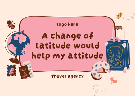 Inspirational Phrase about Travel and Attitude Card Tasarım Şablonu