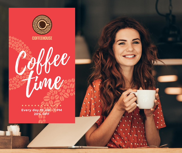 Woman holding coffee cup Facebook Design Template
