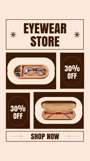 Ontwerpsjabloon van Instagram Story van Discount on Stylish Glasses and Cases in Eyewear Store
