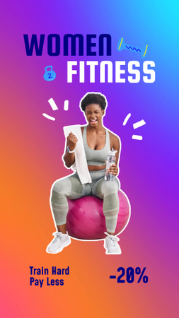 Ontwerpsjabloon van Instagram Video Story van Motiverende fitnesstraining voor vrouwen met kortingsaanbieding