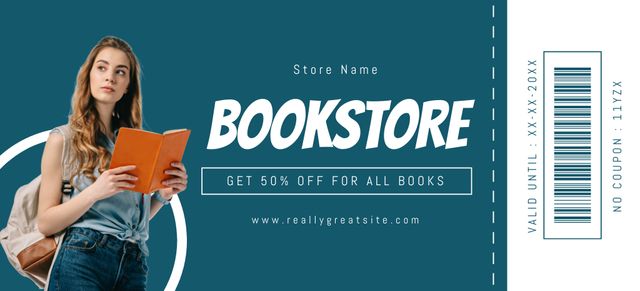 Sale Offer from Book Store on Blue Coupon 3.75x8.25in Design Template