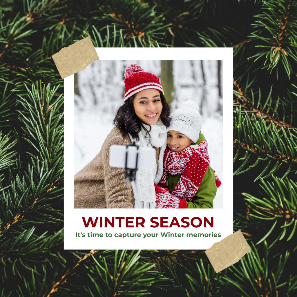Winter Inspiration with Mom and Daughter in Forest Instagram Design Template