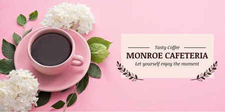 Cafeteria Advertisement with Coffee Cup in Pink Twitter Šablona návrhu