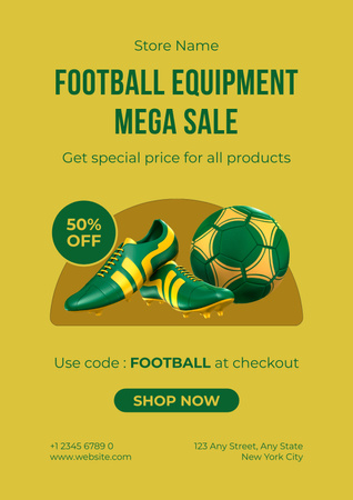 Designvorlage Sonderangebot für Fußballausrüstung auf Gelb für Poster