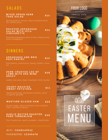 Festive Easter Cake and Decor of Painted Eggs Menu 8.5x11in Design Template
