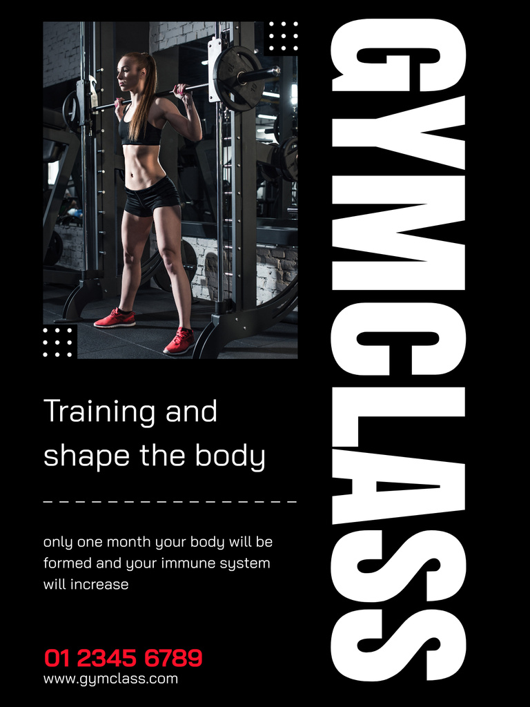 Gym Class Advertising with Strong Young Woman Poster US Design Template