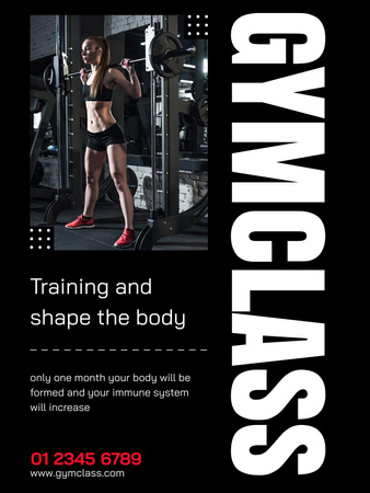 Template di design Pubblicità di lezioni di ginnastica con una giovane donna forte Poster US