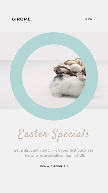Easter Cute Bunny with Eggs in basket Instagram Video Story Design Template