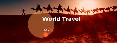 anúncio do dia mundial da viagem com pessoas em camelos Facebook cover Modelo de Design