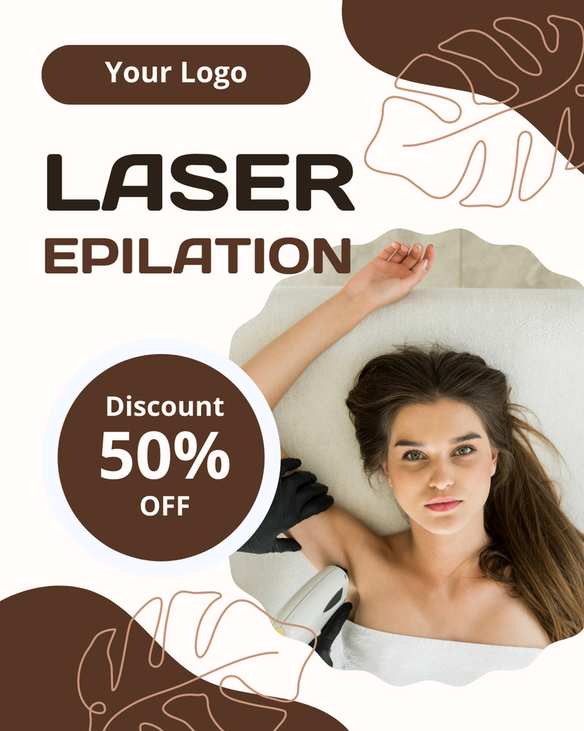 Laser Hair Removal Discount Announcement with Palm Leafs Instagram Post Verticalデザインテンプレート