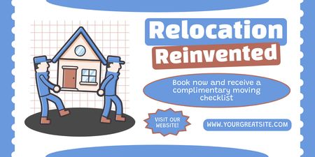 Relocation Services Offer with Delivers Carrying House Twitter Design Template