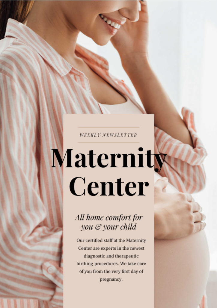 Maternity Center ad with happy Pregnant woman Newsletter Πρότυπο σχεδίασης