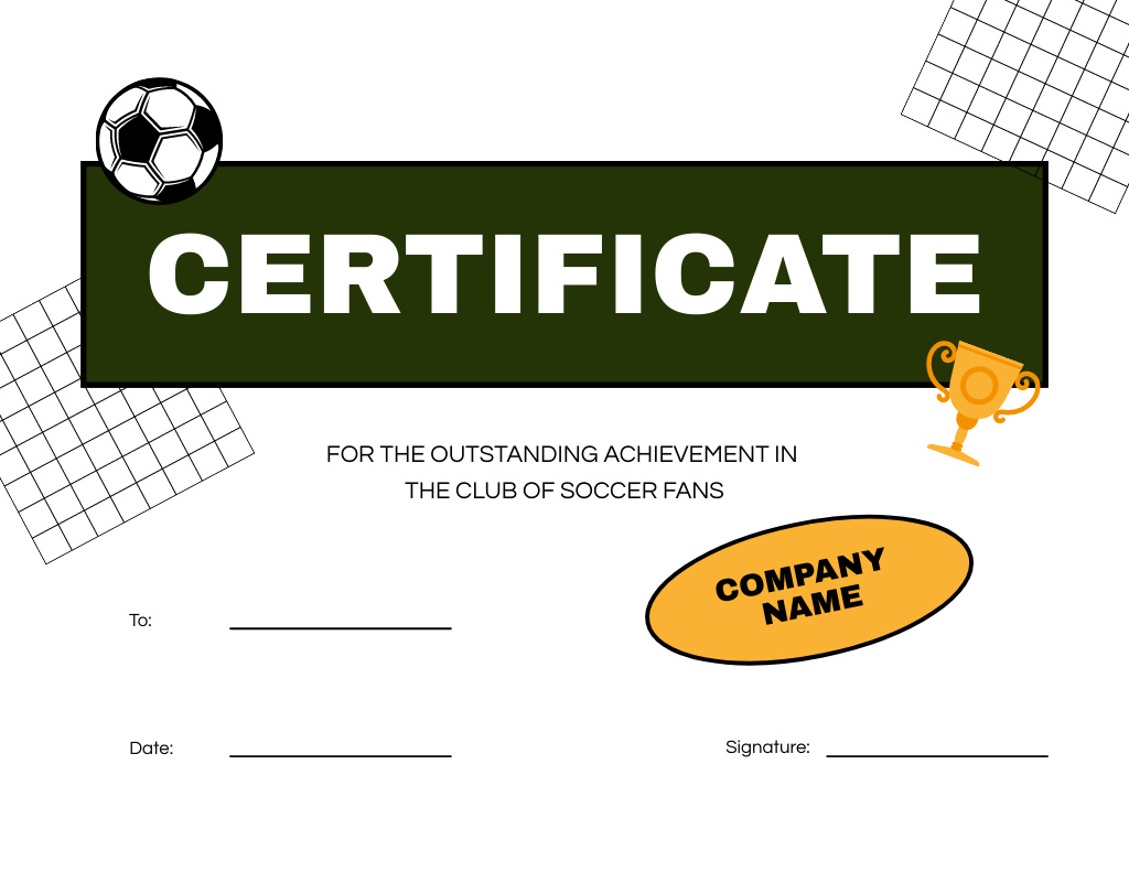 Award of Achievement in Soccer Fans Club Certificate Design Template
