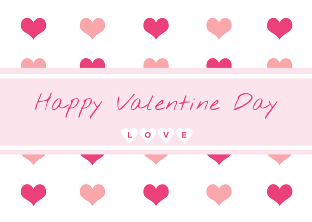 Valentine's Day Greeting with Cute Hearts on White Postcard 5x7in Tasarım Şablonu