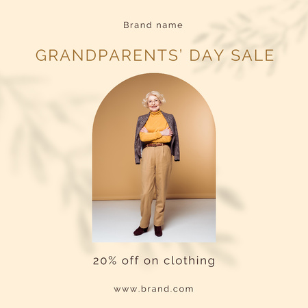 Ontwerpsjabloon van Instagram van Sale-aanbieding voor outfits voor gelukkige grootouders in beige