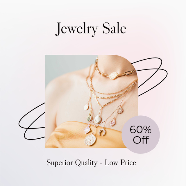 Discount Announcement on Gold Necklaces Instagram Design Template