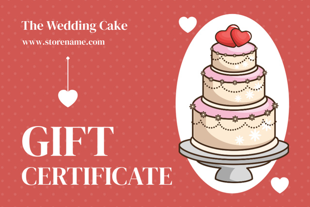 Delicious Wedding Cake with Red Hearts Gift Certificate Tasarım Şablonu