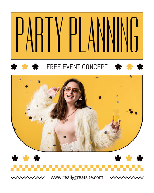 Party Planning Services with Beautiful Woman and Confetti Instagram Post Vertical Tasarım Şablonu