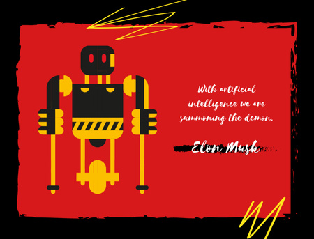 Scary robot walking in city and Quote Postcard 4.2x5.5in Design Template