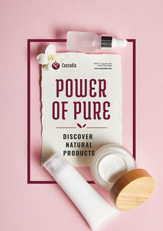 Designvorlage Natural Cosmetics products Offer with Flower in pink für Poster