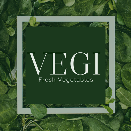 Emblem of Organic Vegetarian Food with Greenery Logo 1080x1080pxデザインテンプレート