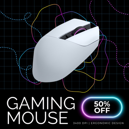 Alennustarjous Gaming Mouse on Black Instagram AD Design Template