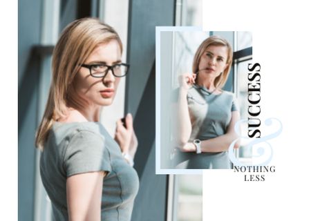 Business Success Concept with Confident Young Woman Postcard Design Template