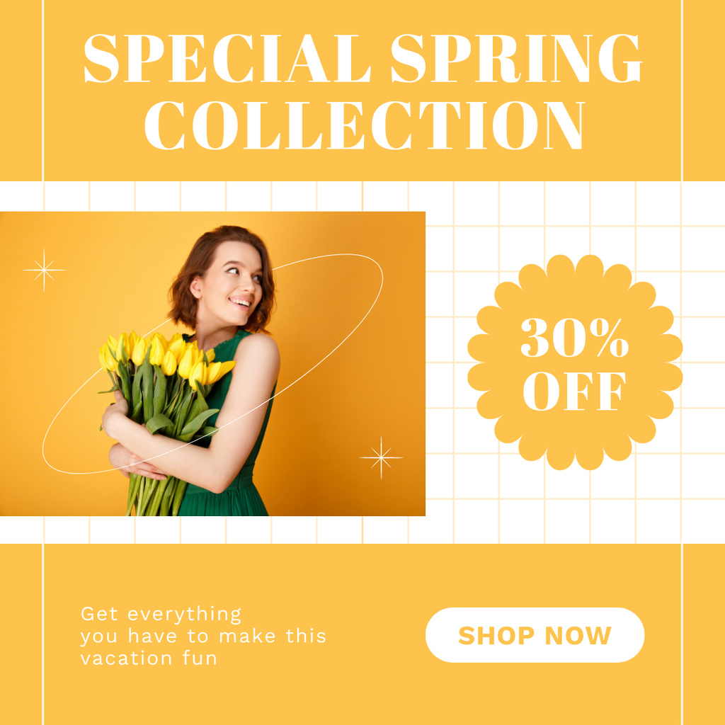 Designvorlage Special Spring Sale Offer with Tulip Bouquet für Instagram AD